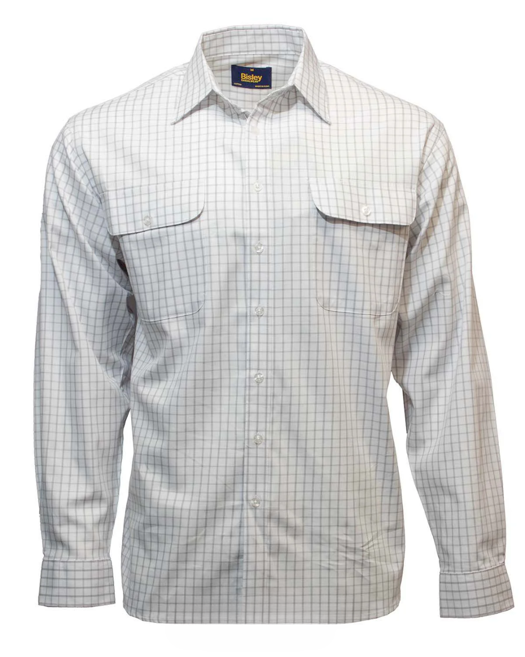 Bisley Mens Long Sleeve Cotton Medium Check Shirt (White)