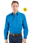 Hard Slog Mens Half Button Light Cotton Work Shirt (Bright Blue)