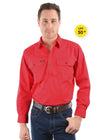 Hard Slog Mens Half Button Light Cotton Work Shirt (Bright Red)