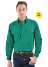 Hard Slog Mens Half Button Light Cotton Work Shirt (Green)