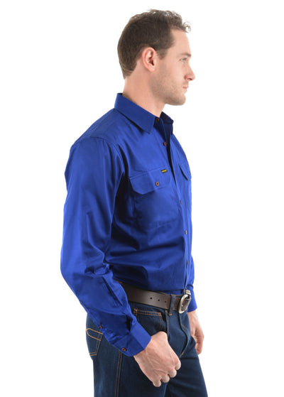 Hard Slog Mens Full Button Light Cotton Work Shirt (Royal Blue)