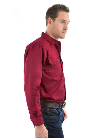 Hard Slog Mens Full Button Light Cotton Work Shirt (Burgundy)