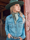 Wrangler Womens Long Sleeve Western Snap Denim Shirt (Mid Denim)
