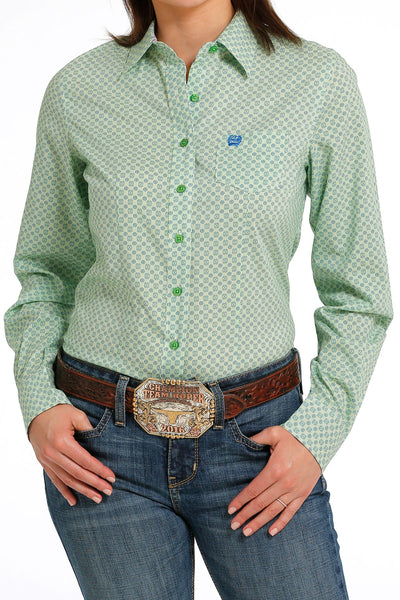 Cinch Womens Arenaflex Button-Down Long Sleeve Western Shirt (Green)
