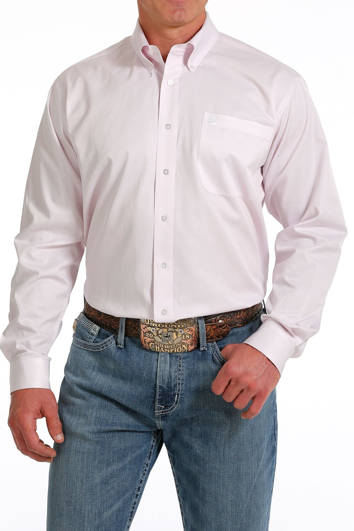 Cinch Mens Stripe Tencel Button-Down Long Sleeve Western Shirt (Pink)