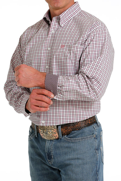 Cinch Mens Plaid Button-Down Long Sleeve Western Shirt (White)