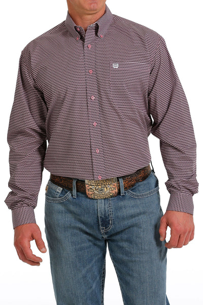 Cinch Mens Geo Print Button Down Long Sleeve Shirt (Pink)