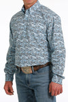 Cinch Mens Paisley Print Button-Down Long Sleeve Western Shirt (Light Blue)