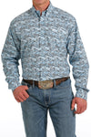 Cinch Mens Paisley Print Button-Down Long Sleeve Western Shirt (Light Blue)