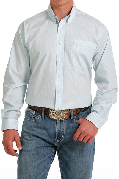 Cinch Mens Geo Print Button-Down Long Sleeve Western Shirt (Light Blue)