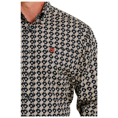 Cinch Mens Medallion Print Button-Down Long Sleeve Shirt (Black)
