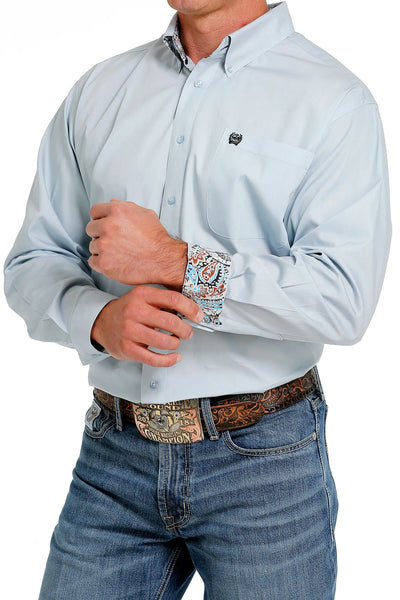 Cinch Mens Solid Button-Down Long Sleeve Shirt (Light Blue)