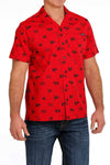 Cinch Mens Jingle Bulls Short Sleeve Camp Shirt (Red)