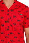Cinch Mens Jingle Bulls Short Sleeve Camp Shirt (Red)