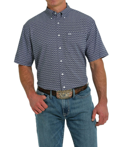 Cinch Mens Arenaflex Button-Down Short Sleeve Western Shirt (Navy)