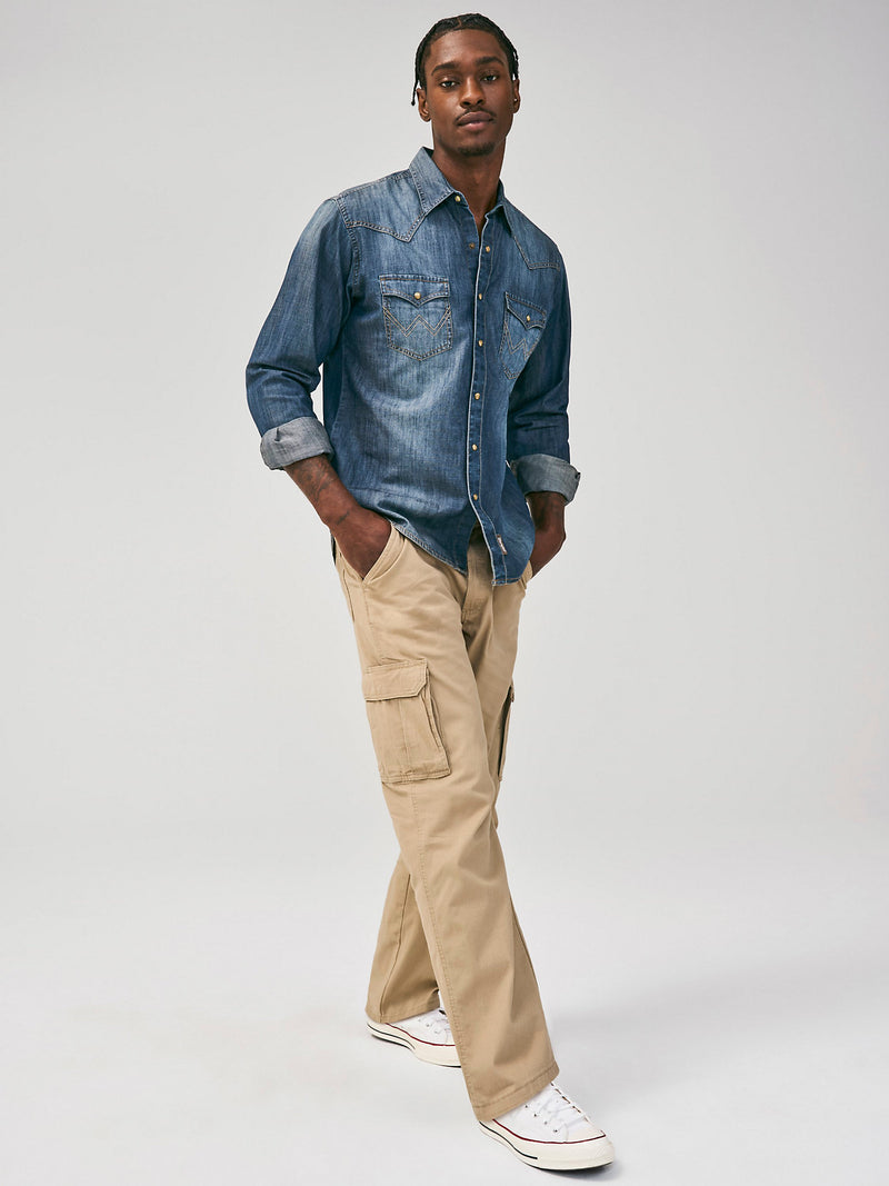 Wrangler Mens Retro Premium Long Sleeve Western Shirt (Blue Denim)