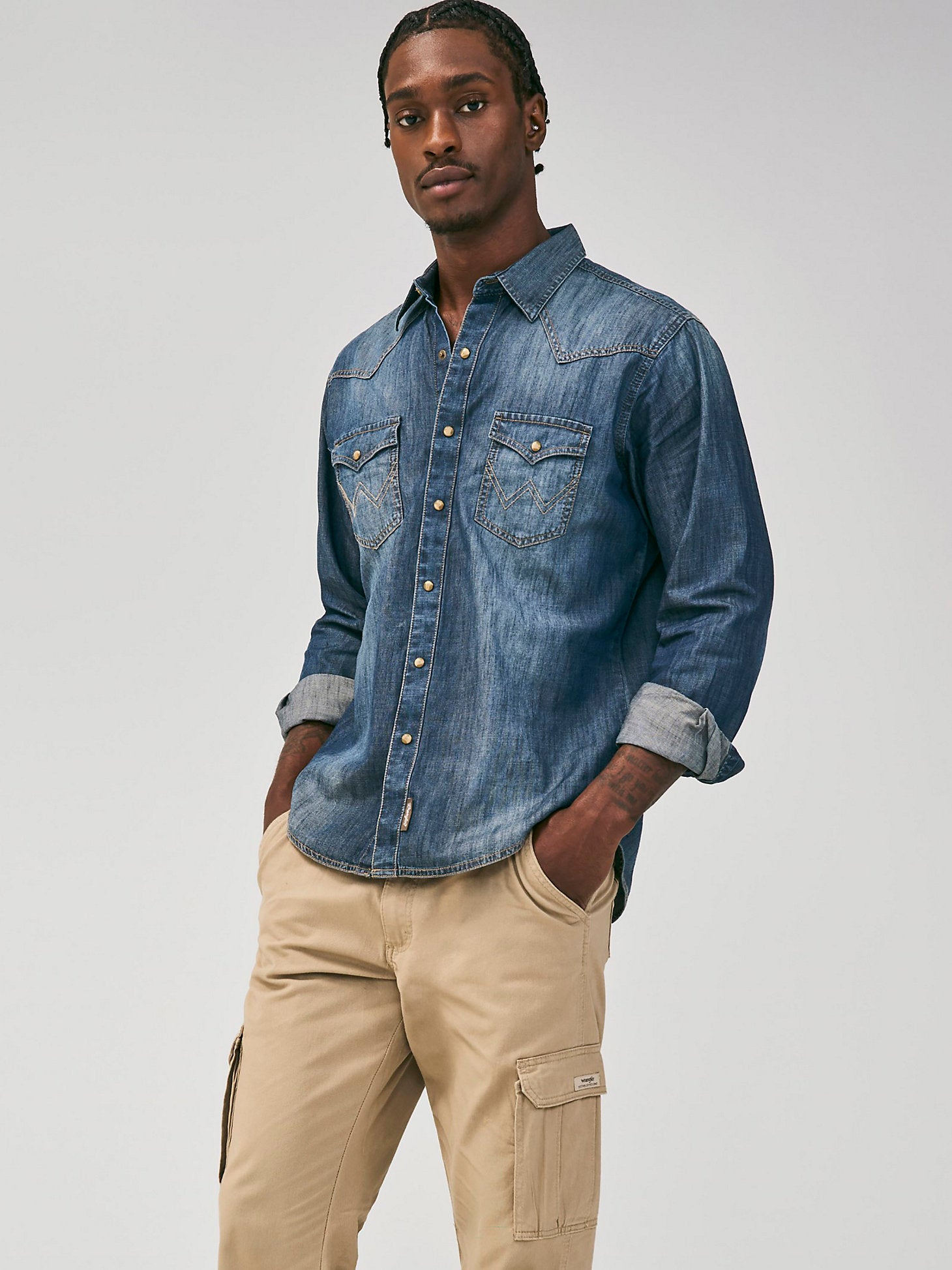 Wrangler Mens Retro Premium Long Sleeve Western Shirt (Blue Denim)