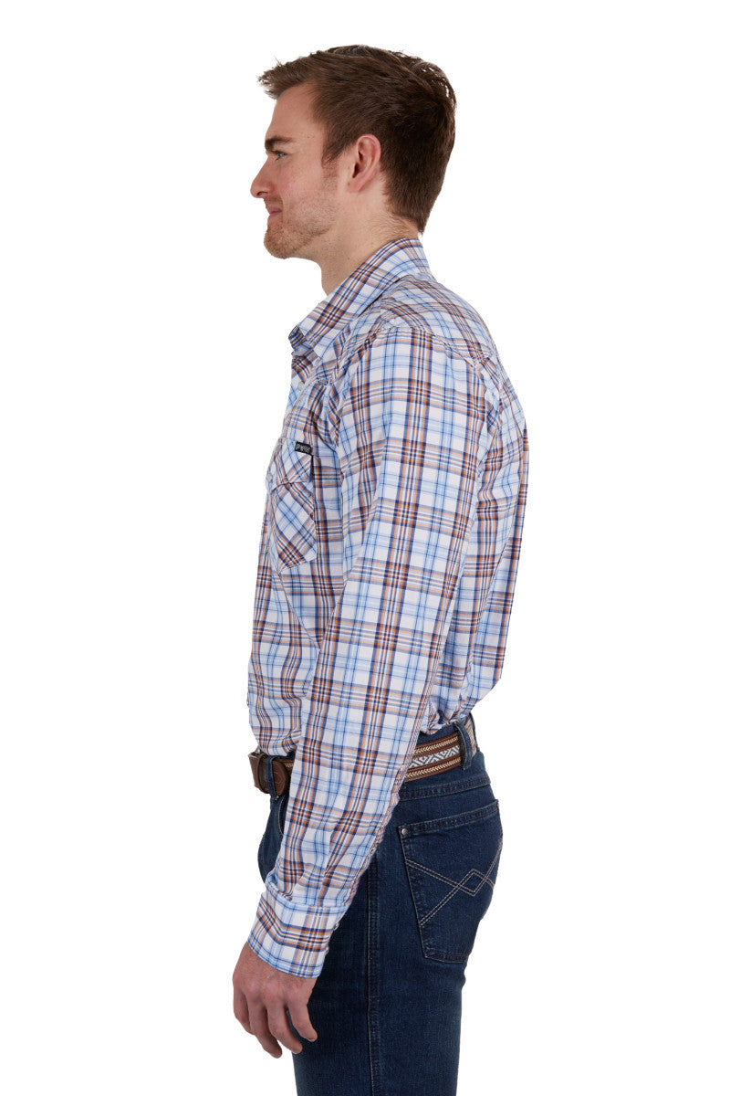 Pure Western Mens Lucas Check Western Long Sleeve Shirt (White/Blue)
