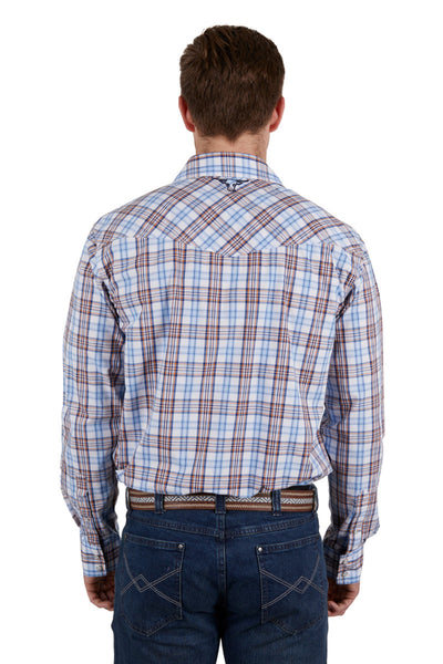 Pure Western Mens Lucas Check Western Long Sleeve Shirt (White/Blue)