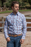 Pure Western Mens Lucas Check Western Long Sleeve Shirt (White/Blue)