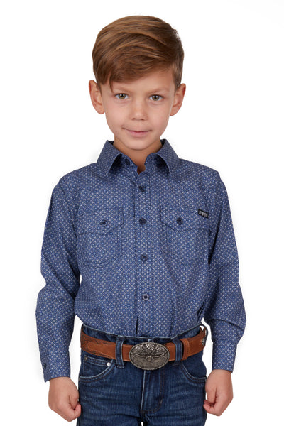 Pure Western Boys Melville Print Western Long Sleeve Shirt (Navy/White)