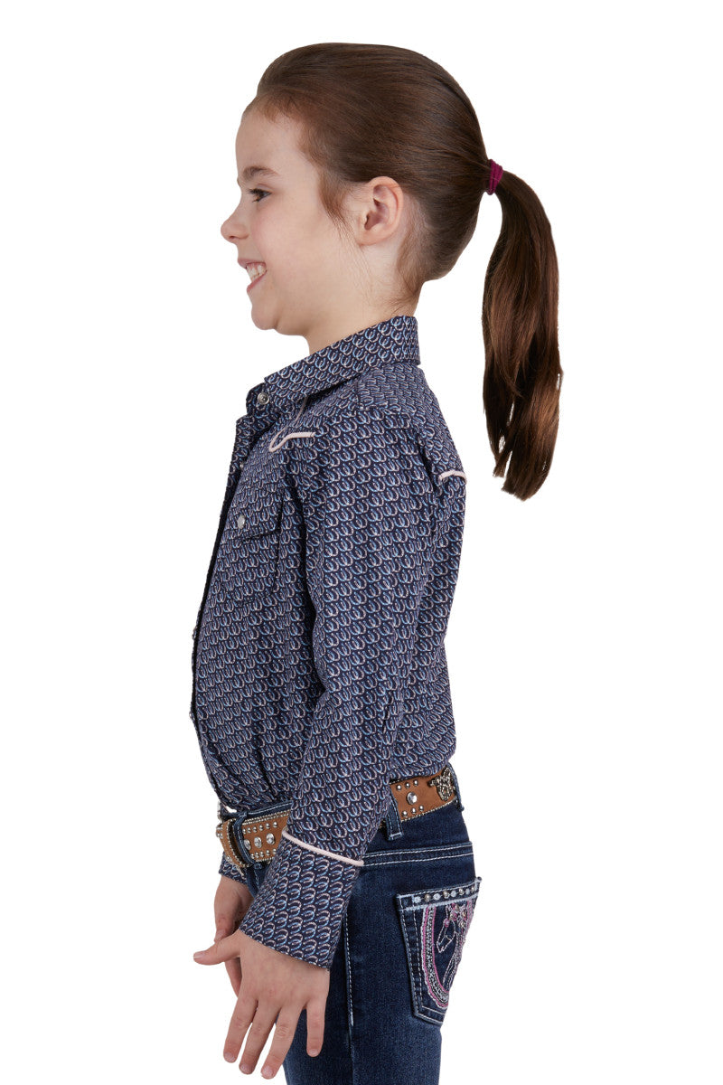 Pure Western Girls Danica Print Western Long Sleeve Shirt (Navy)