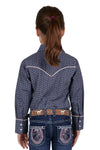 Pure Western Girls Danica Print Western Long Sleeve Shirt (Navy)