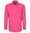 Ritemate Pilbara Mens Closed Front Long Sleeve Work Shirt (Hot Pink)