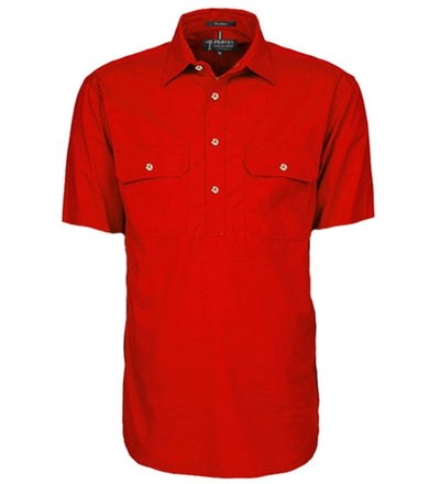 Ritemate Pilbara Mens Closed Front Short Sleeve Shirt (Red)