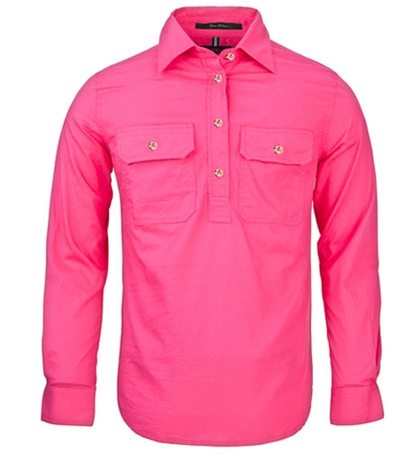 Ritemate Pilbara Womens Closed Front Long Sleeve Workshirt (Hot Pink)