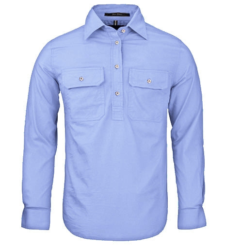 Ritemate Pilbara Womens Closed Front Long Sleeve Workshirt (Pale Blue)