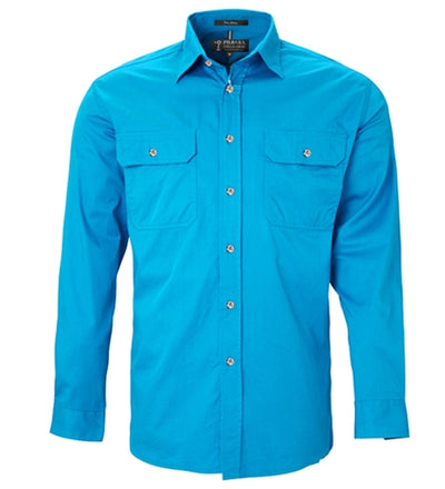 Ritemate Pilbara Mens Open Front Long Sleeve Work Shirt (Azure)