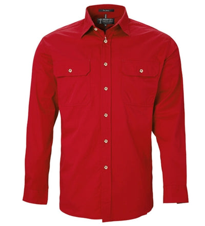 Ritemate Pilbara Mens Open Front Long Sleeve Work Shirt (Red)