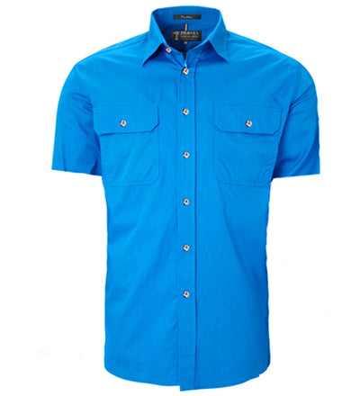 Ritemate Pilbara Mens Open Front Short Sleeve Shirt (Light Blue)