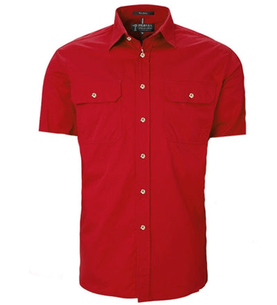 Ritemate Pilbara Mens Open Front Short Sleeve Shirt (Red)