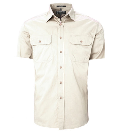 Ritemate Pilbara Mens Open Front Short Sleeve Shirt (Stone)
