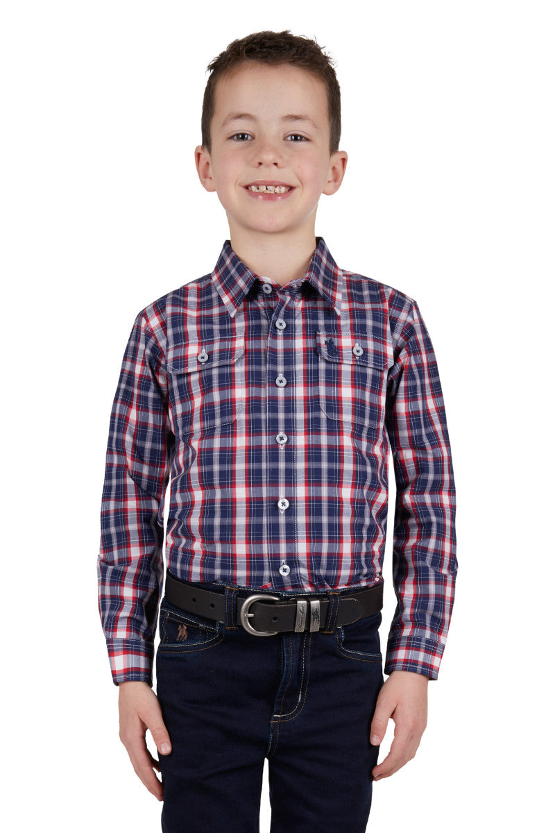Thomas Cook Boys Colby Check 2-Pocket Long Sleeve Shirt (Navy/Red)