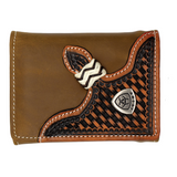 Ariat Tri Fold Wallet Brown - Basket Weave Overlay