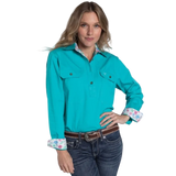 Just Country Womens Jahna Trim Half Button Print Workshirt WWLS2633