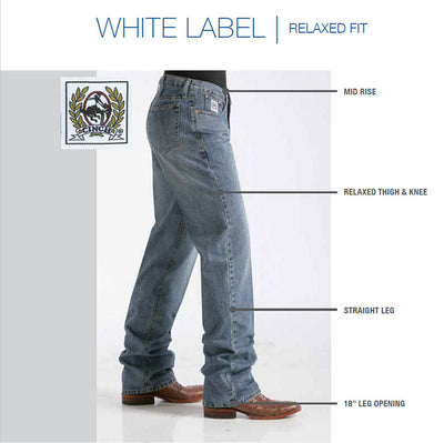 Cinch Mens Relaxed Fit White Label Jeans 34 Inch Leg (Medium Stonewash)