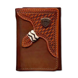 Ariat Tri Fold Wallet Brown - Basket Weave Overlay
