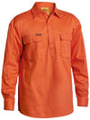 Bisley Mens Closed Front Cotton Drill Long Sleeve Shirt (Orange)