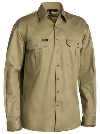 Bisley Mens Original Cotton Drill Full Button Long Sleeve Shirt (Khaki)