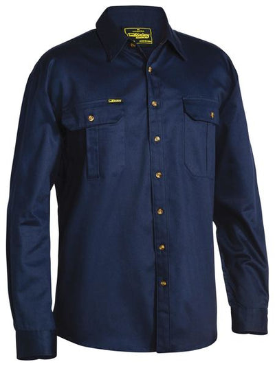 Bisley Mens Original Cotton Drill Full Button Long Sleeve Shirt (Navy)