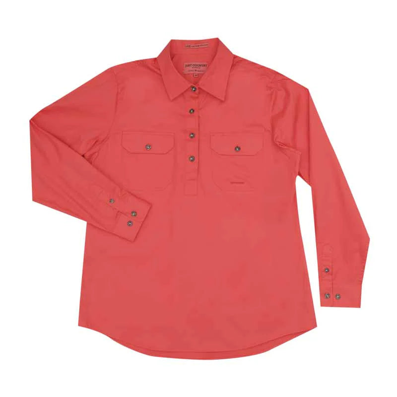 Just Country Women's Jahna Long Sleeve Work Shirt - Hot Coral