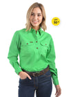 Hard Slog Womens Half Placket Light Cotton Work Shirt (Lime Green)