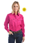 Hard Slog Womens Half Placket Light Cotton Work Shirt (Bright Pink)
