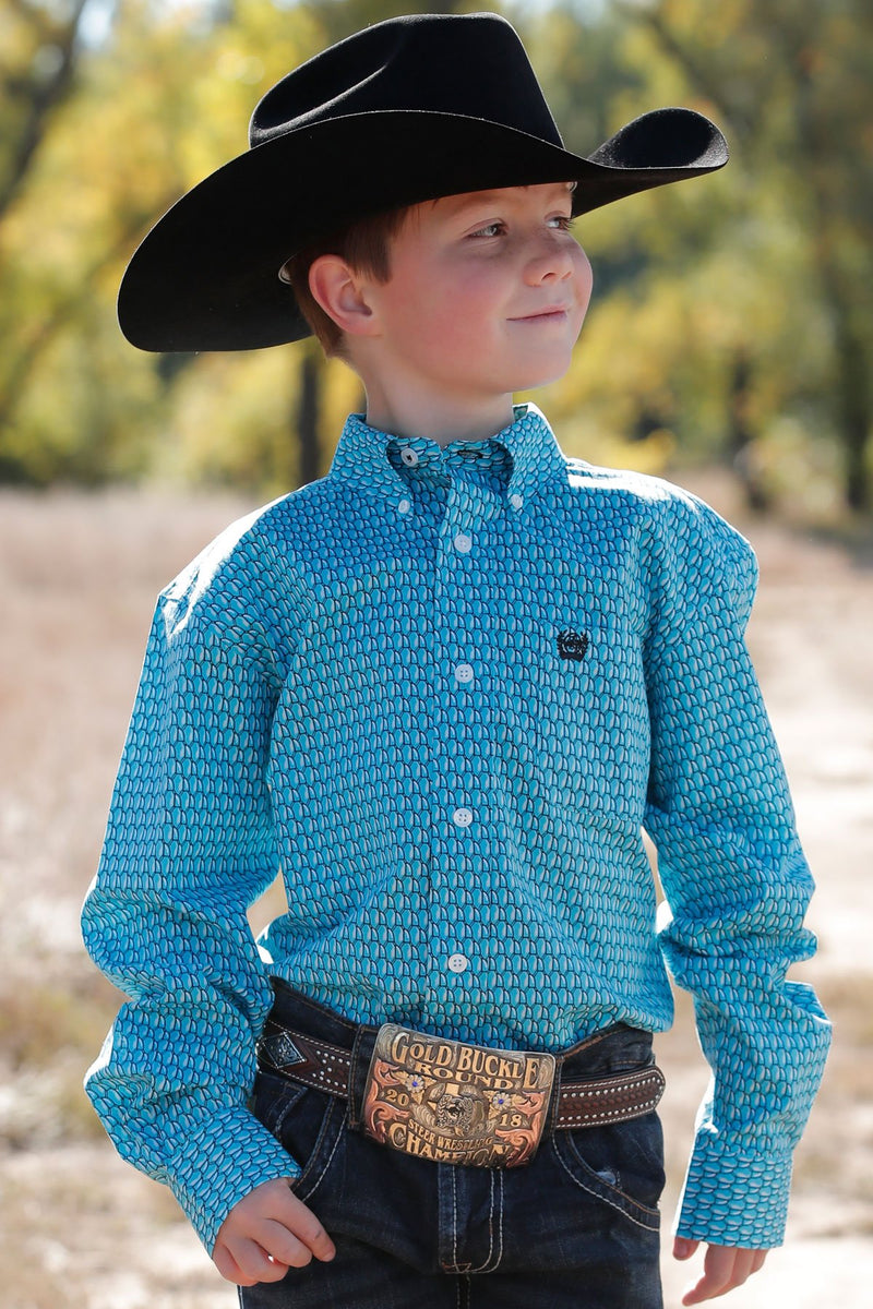 Cinch Boys Geo Print Button-Down Long Sleeve Western Shirt (Turquoise)