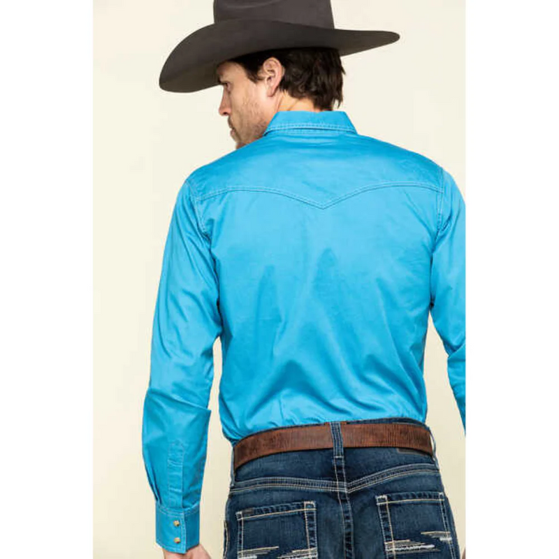 Wrangler Mens Retro Pigment Dyed Long Sleeve Western Shirt (Blue)